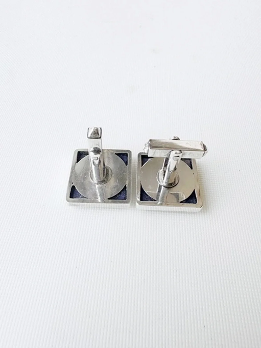 925 Sterling Silver Square Blue Sodalite Lapis Lazuli Stone Cufflinks Men 20.7g